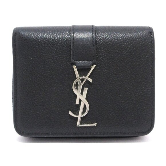 SAINT LAURENT PARIS - Black Silver Leather Bifold Wallet 342-080525 - Picture 1 of 11